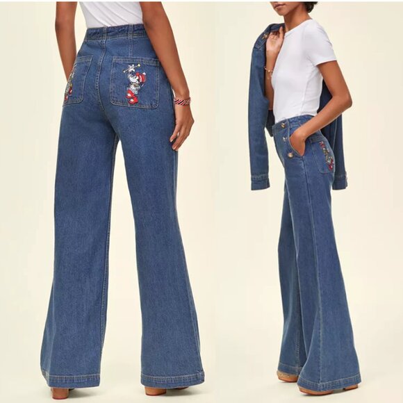 DISNEY x MACY'S Minnie Majorette High Rise Wide-Leg Jeans Size 6 - Picture 1 of 13